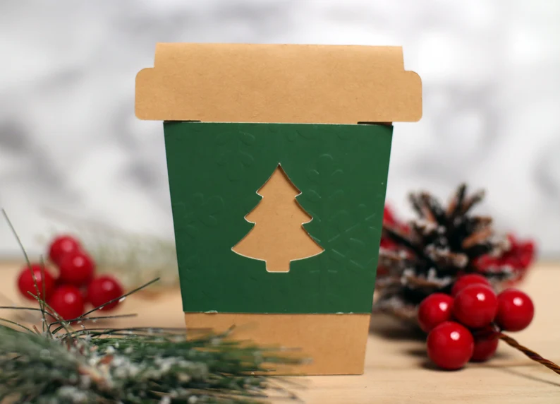 Coffee Cup Gift Card Envelope - Christmas Tree