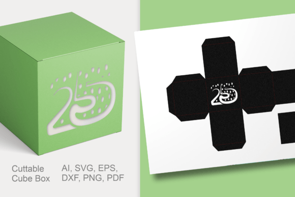 Number 25 Cube Advent Box Template SVG